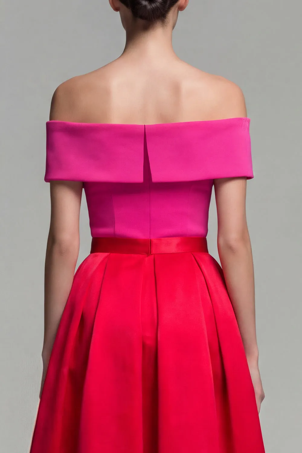 Off the Shoulder Fuchsia and Red A Line Color Block Midi Formal Dress sold by Zapaka product image thumbnail 4
