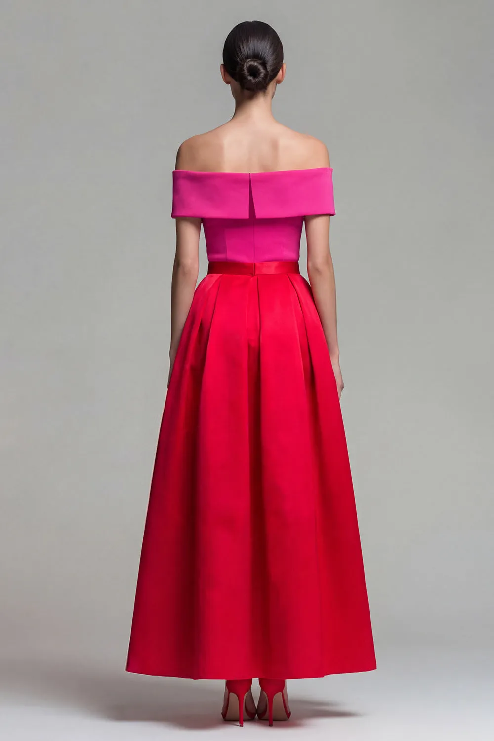 Off the Shoulder Fuchsia and Red A Line Color Block Midi Formal Dress sold by Zapaka product image thumbnail 2