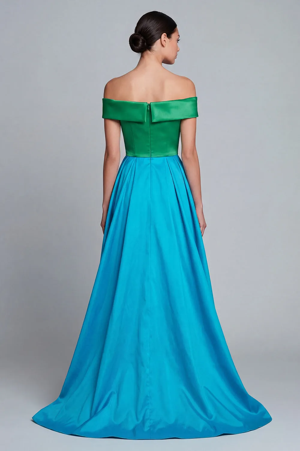 Off the Shoulder Green and Blue A Line Satin Asymmetrical Formal Dress sold by Zapaka product image thumbnail 2