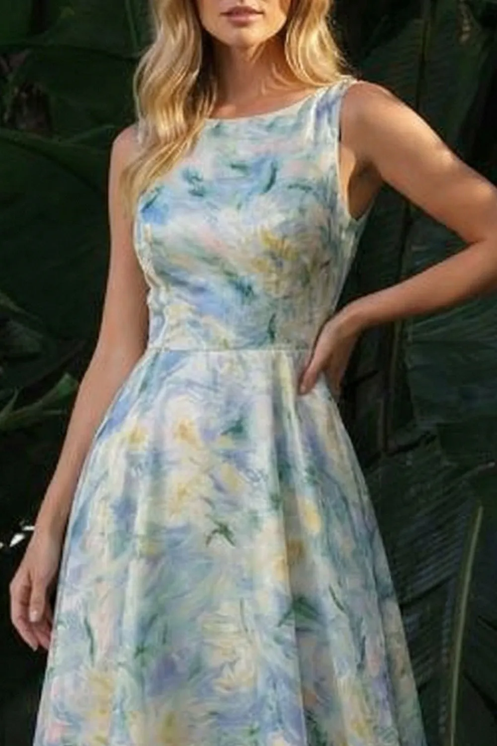 Light Green A Line Boat Neck Long Floral Dress sold by Zapaka product image thumbnail 3