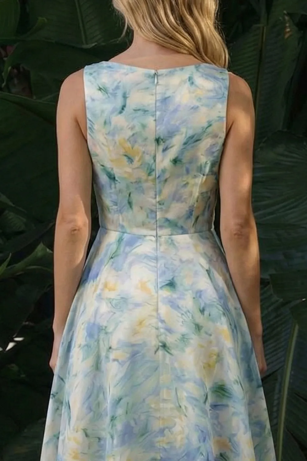 Light Green A Line Boat Neck Long Floral Dress sold by Zapaka product image thumbnail 4