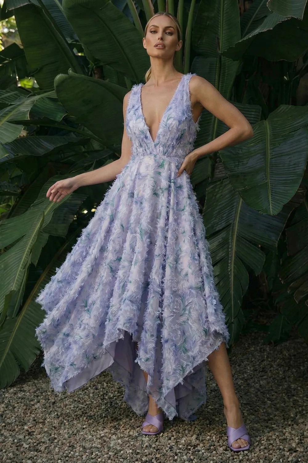 Light Purple Asymmetrical A Line Floral Dress sold by Zapaka