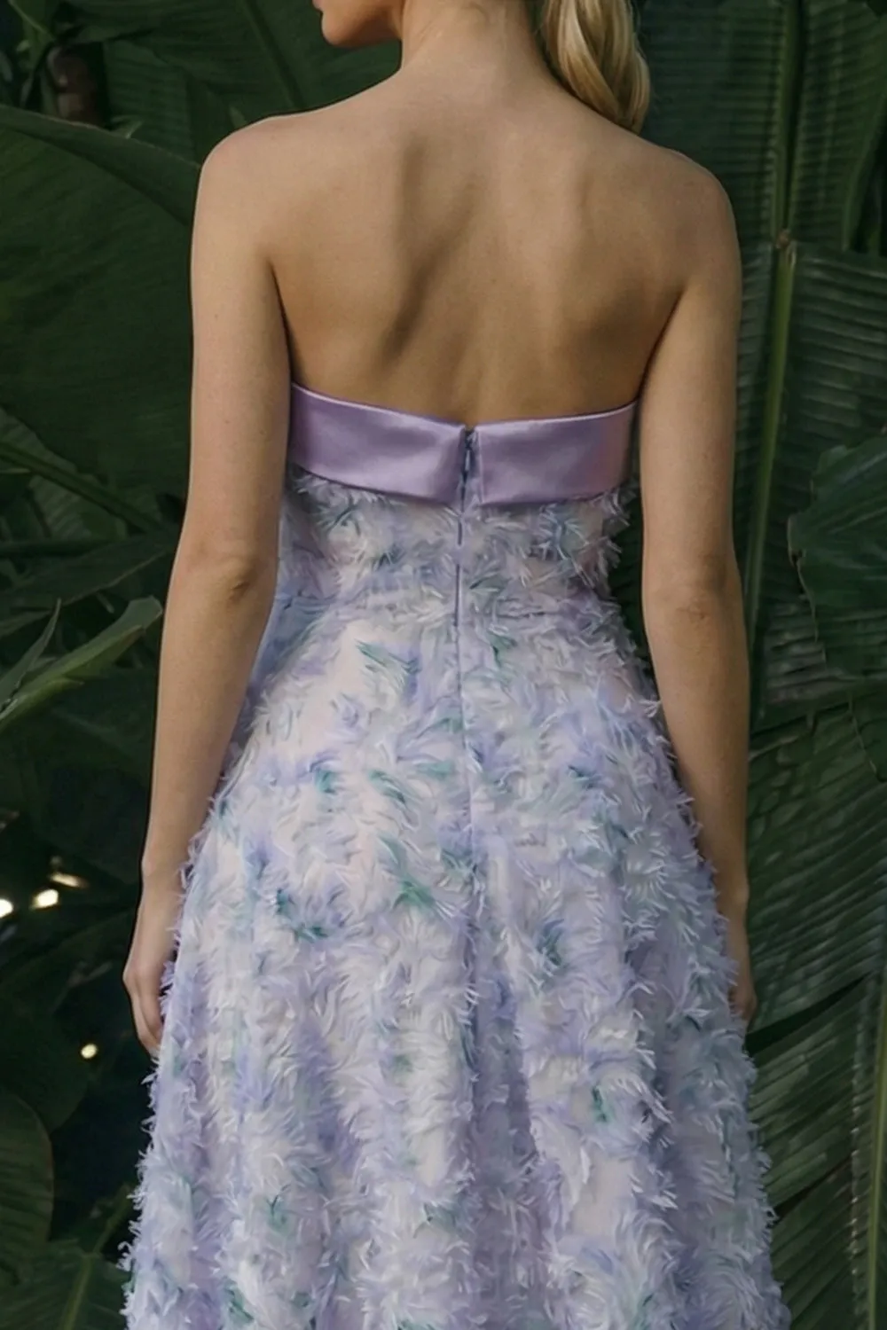 Strapless Asymmetrical A Line Light Purple Floral Dress sold by Zapaka product image thumbnail 4