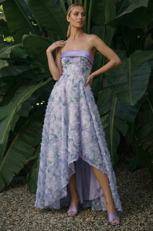 Light Purple Strapless Floral Asymmetrical A Line Formal Dress sold by Zapaka