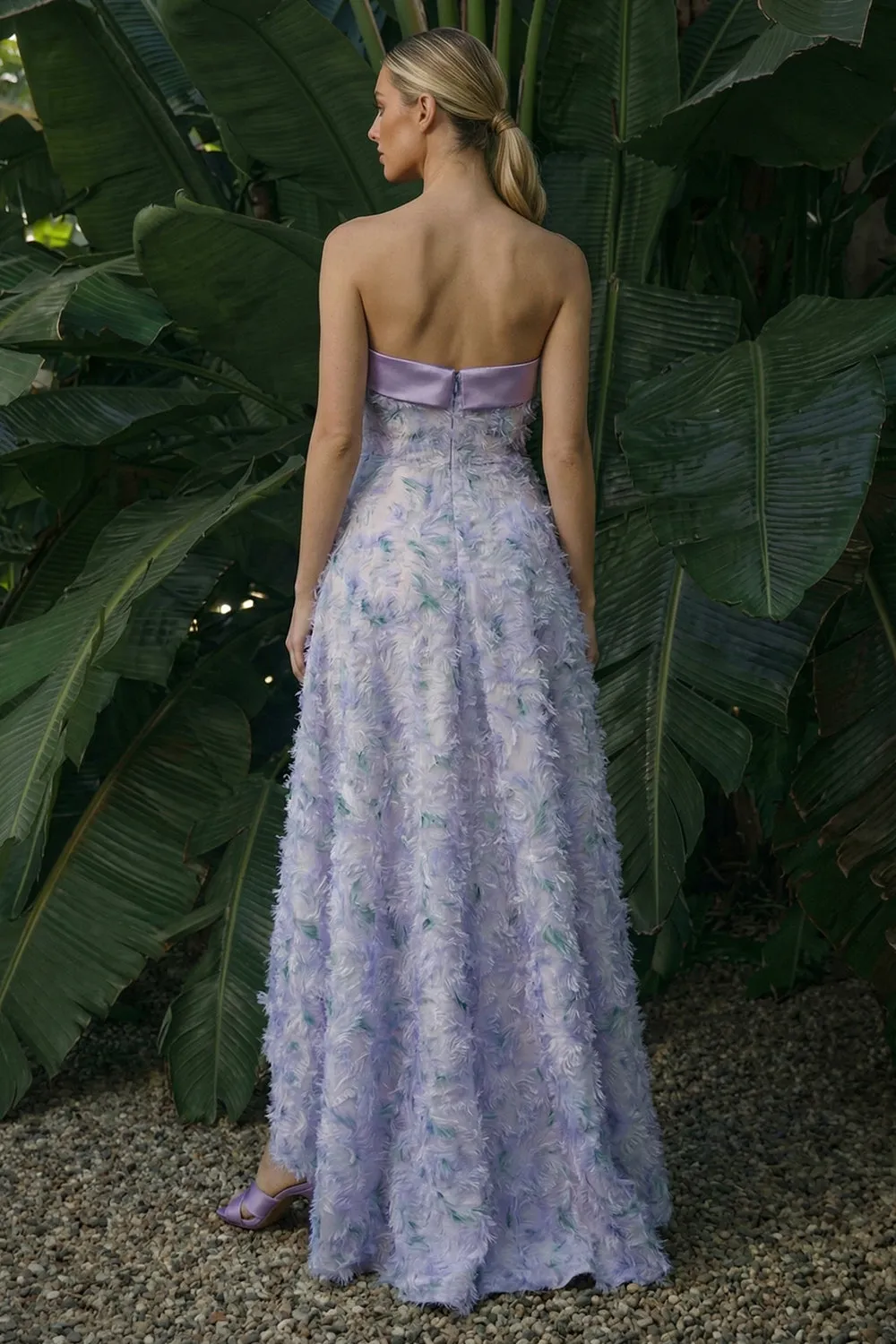 Strapless Asymmetrical A Line Light Purple Floral Dress sold by Zapaka product image thumbnail 2