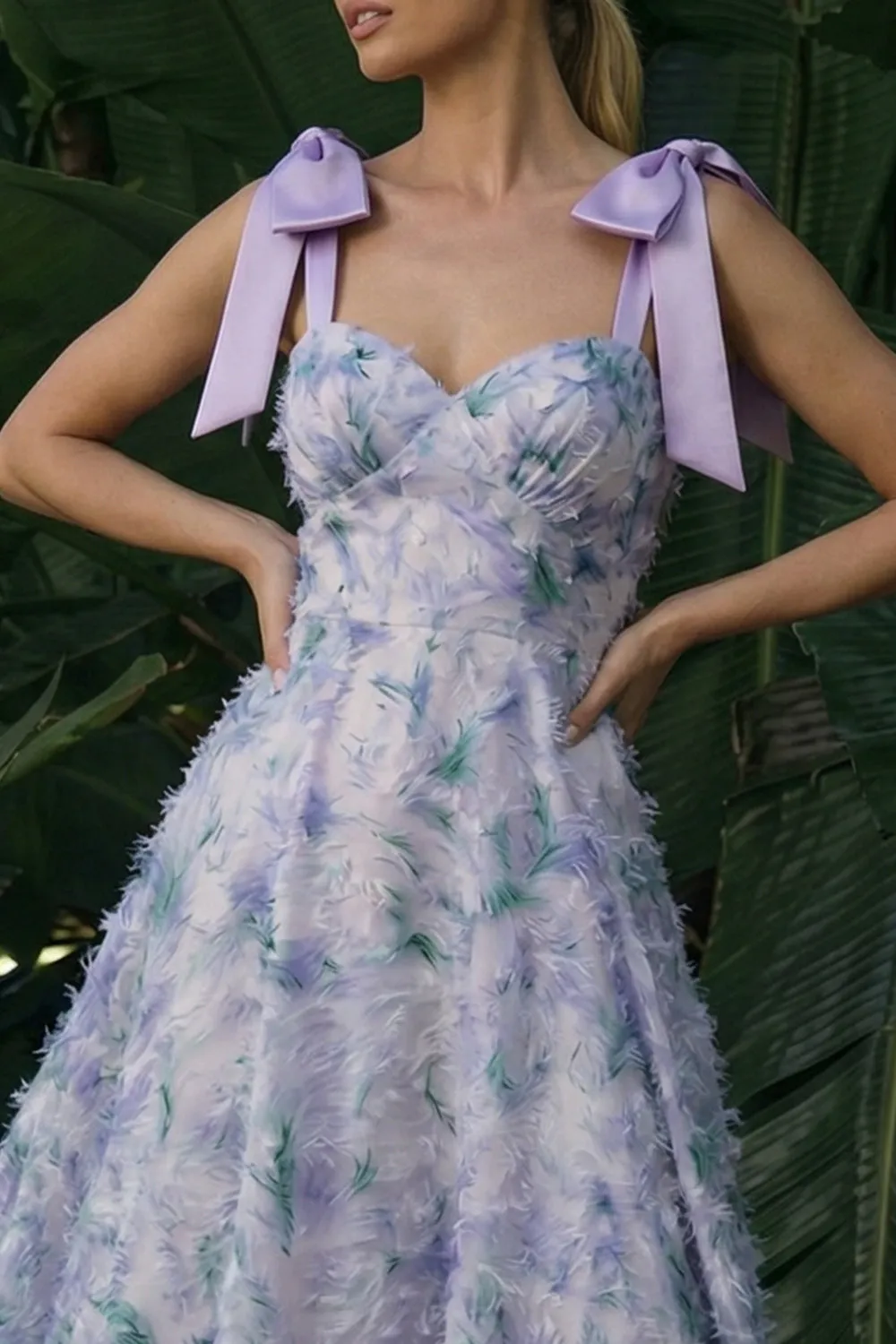 Light Purple Long Floral A Line Formal Dress with Bows sold by Zapaka product image thumbnail 3