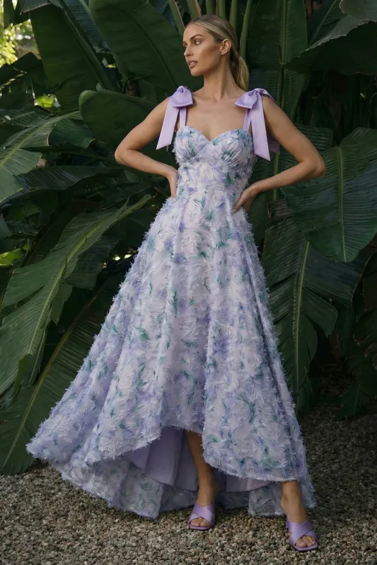 Light Purple Long Floral A Line Formal Dress with Bows sold by Zapaka