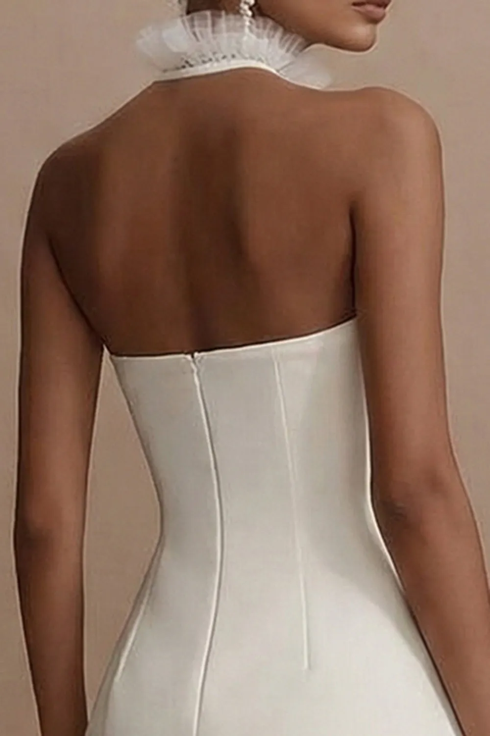 A-Line Mini Halter Neck Lace Little White Dress sold by Zapaka product image thumbnail 4