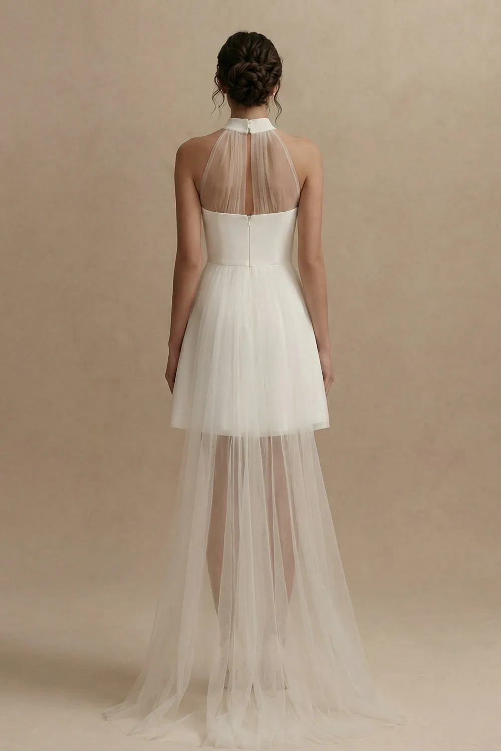 A-Line Mini Halter Neck Little White Dress with Sleeveless sold by Zapaka product image thumbnail 2