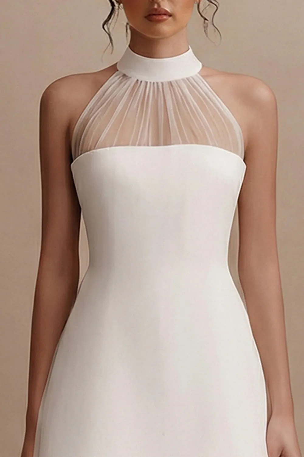 A-Line Mini Halter Neck Little White Dress with Sleeveless sold by Zapaka product image thumbnail 3