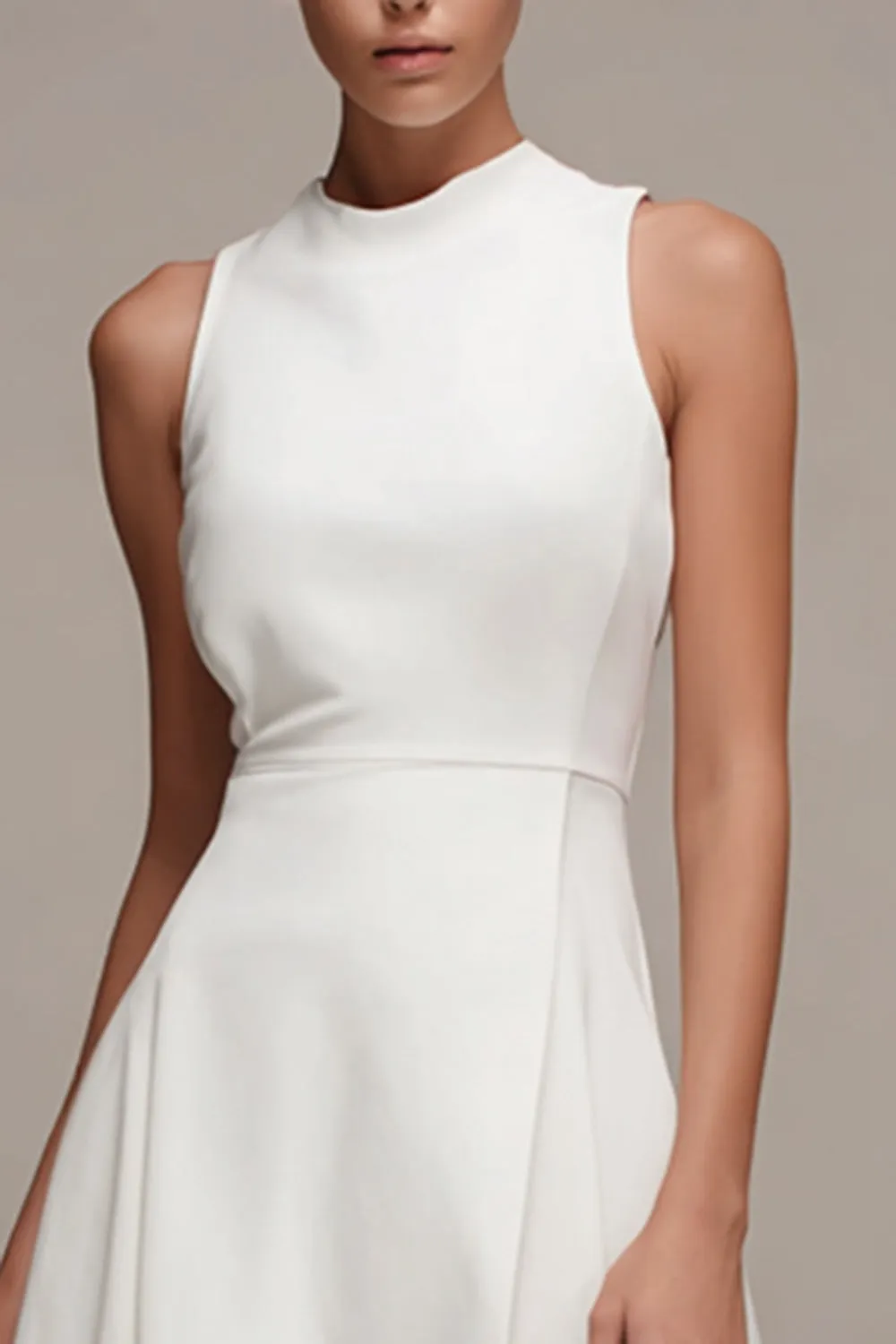 Midi A-Line Crew Neck Sleeveless Little White Dress sold by Zapaka product image thumbnail 3