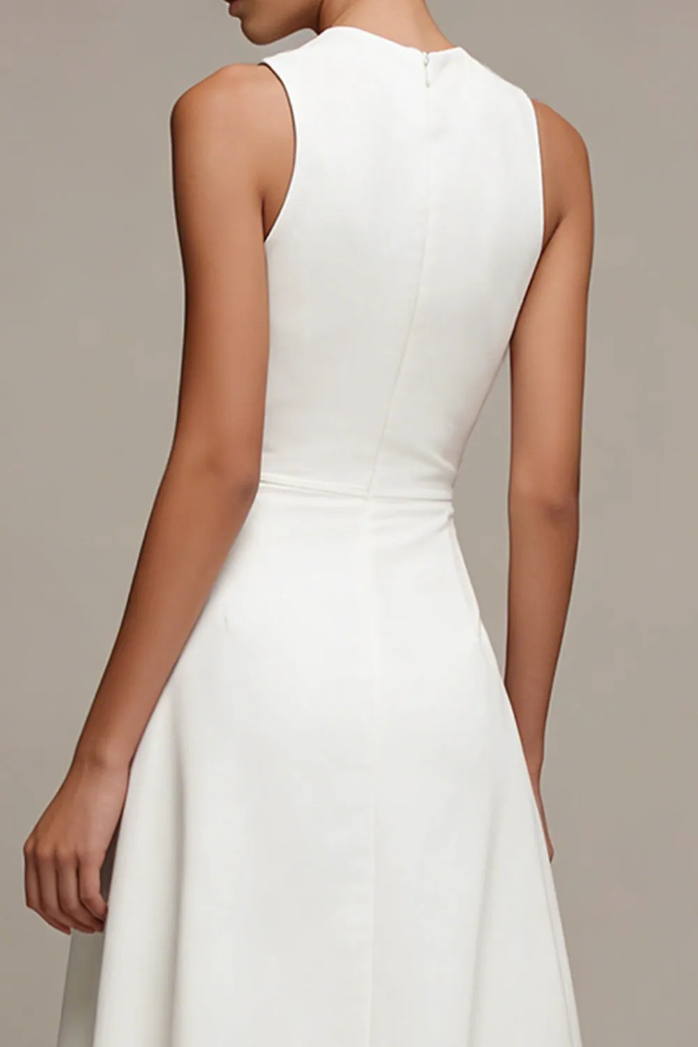 Midi A-Line Crew Neck Sleeveless Little White Dress sold by Zapaka product image thumbnail 4
