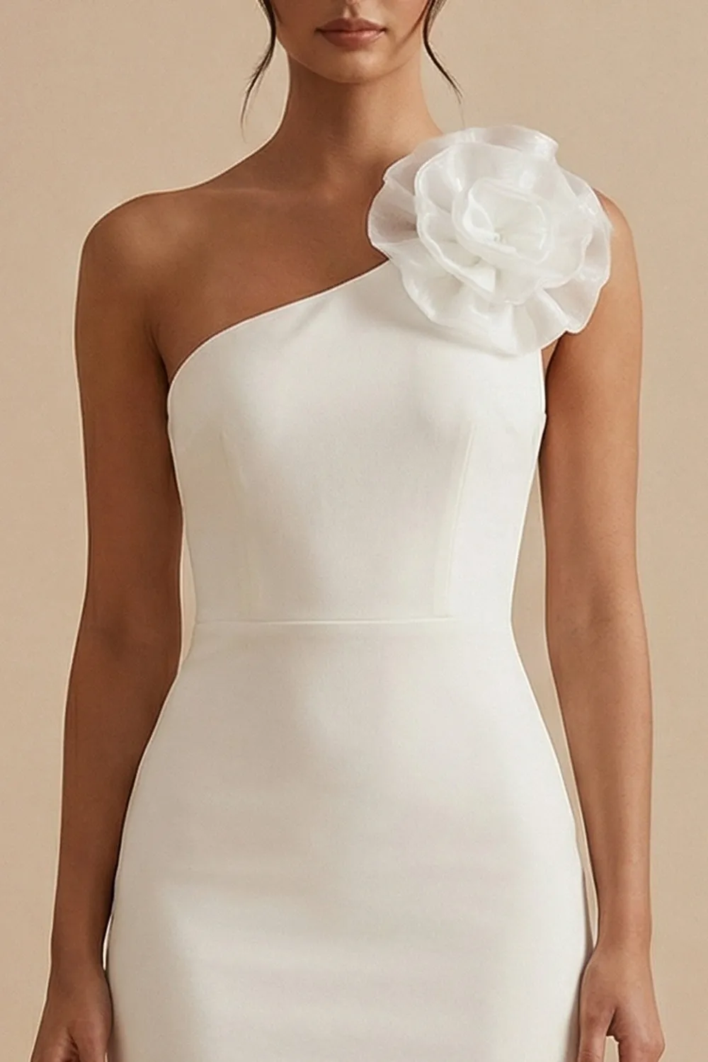Sheath Mini One Shoulder Little White Dress with Flower sold by Zapaka product image thumbnail 3