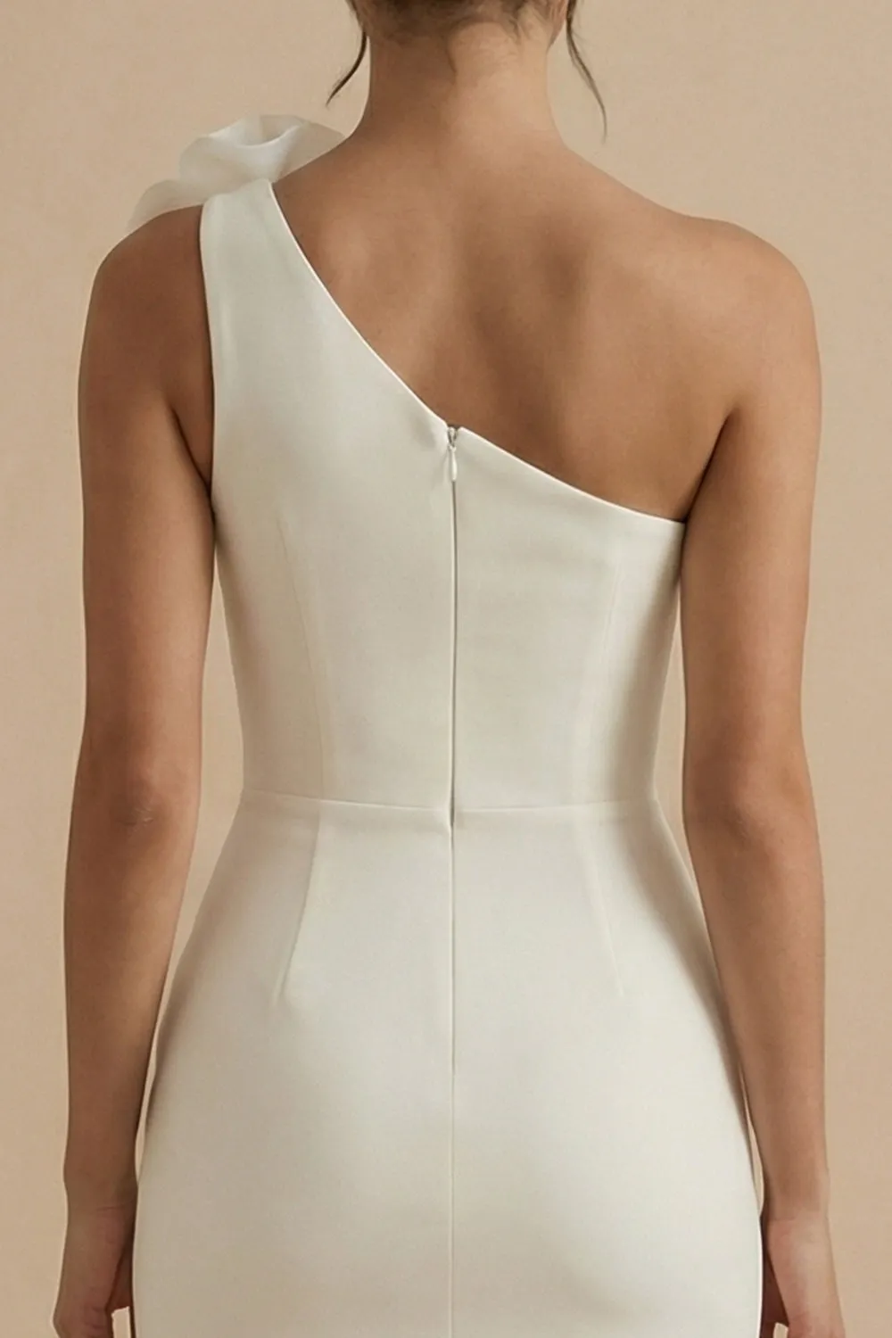 Sheath Mini One Shoulder Little White Dress with Flower sold by Zapaka product image thumbnail 4
