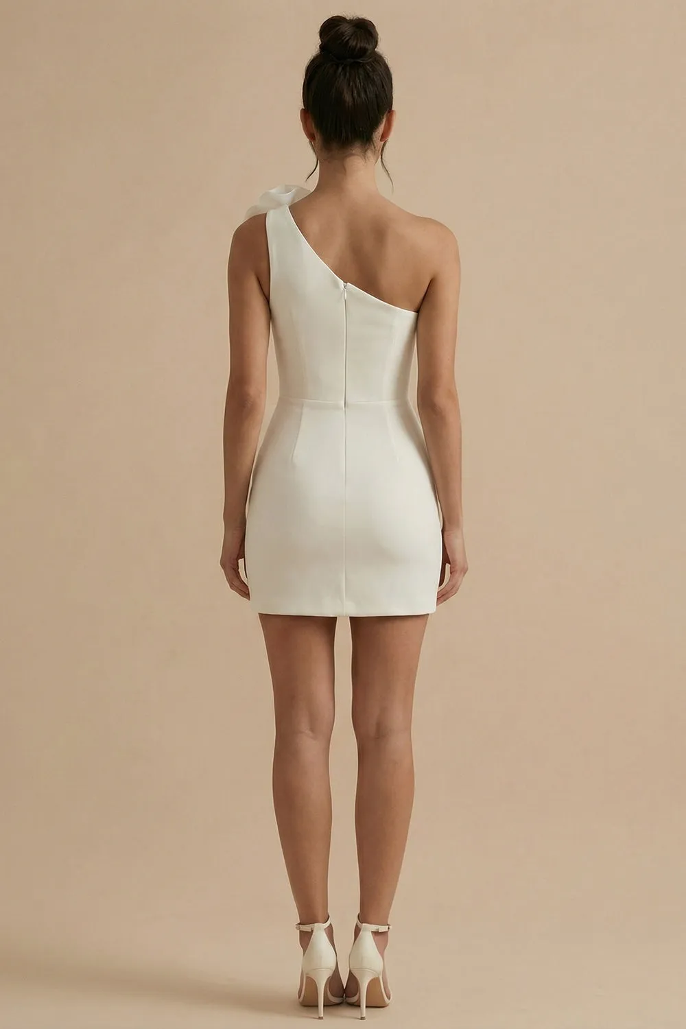 Sheath Mini One Shoulder Little White Dress with Flower sold by Zapaka product image thumbnail 2