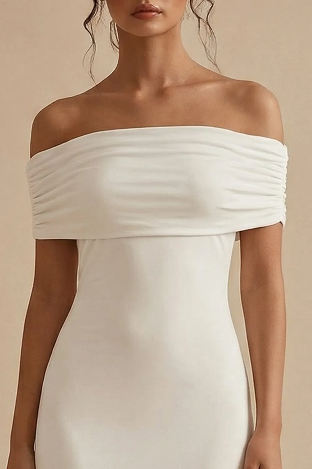 Sheath Off the Shoulder Long Satin White Engagement Dress sold by Zapaka product image thumbnail 3