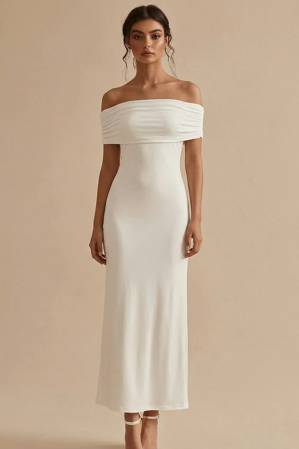 Sheath Off the Shoulder Long Satin White Engagement Dress sold by Zapaka