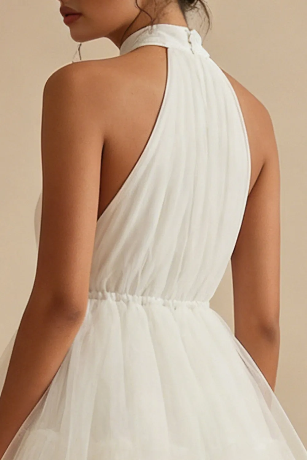 A-Line Halter Neck Mini Tulle Tiered Ruffles Little White Dress sold by Zapaka product image thumbnail 4