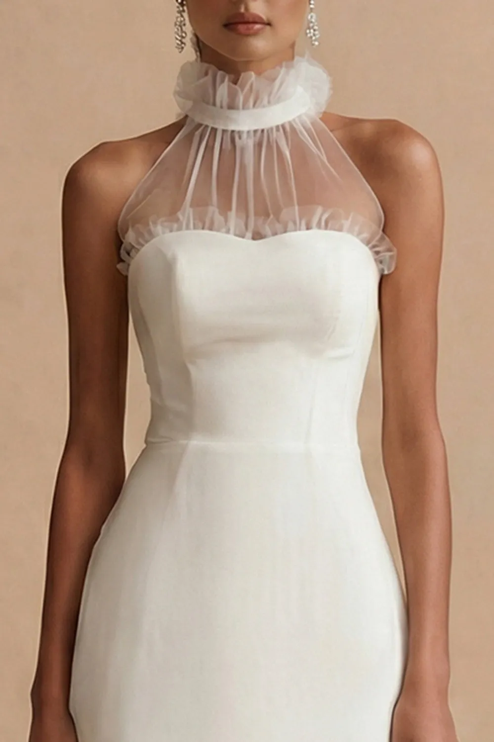 White Halter Neck Sheath Midi Lace Engagement Dress sold by Zapaka product image thumbnail 3