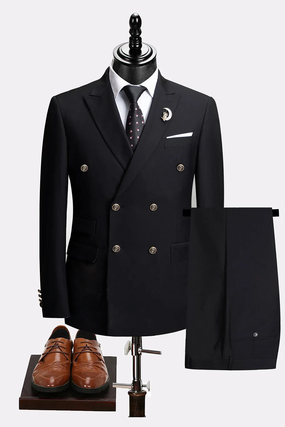 2-piece Black Peaked Lapel Double Breasted Men's Suits sold by Zapaka