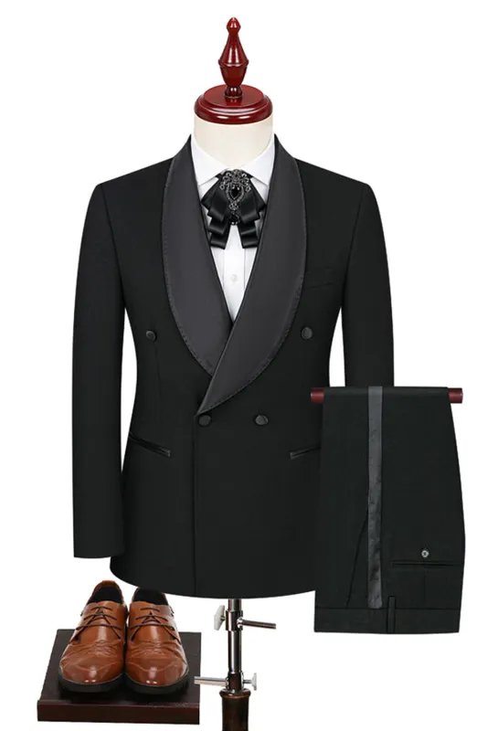 Black 2-piece Shawl Lapel Double-Breasted Men's Suits sold by Zapaka