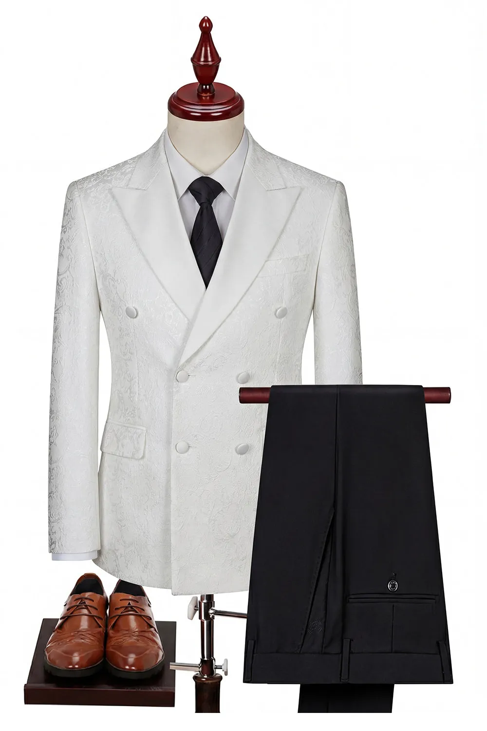 Black Double Breasted Peaked Lapel 3-Piece Men's Suits sold by Zapaka product image thumbnail 3