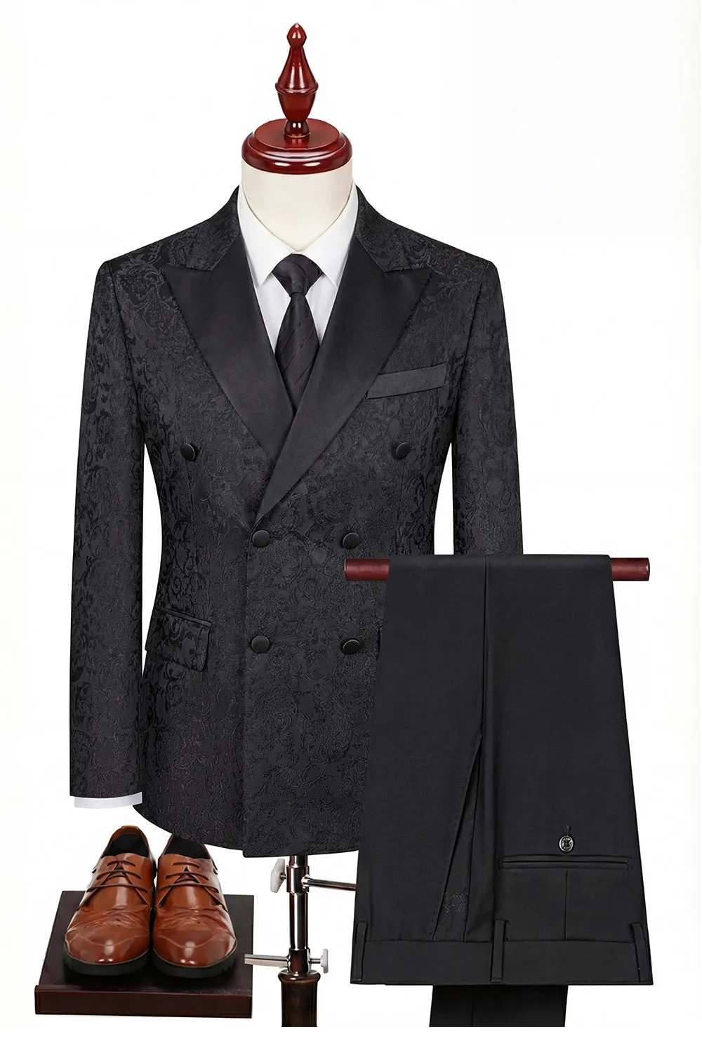 Black Double Breasted Peaked Lapel 3-Piece Men's Suits sold by Zapaka