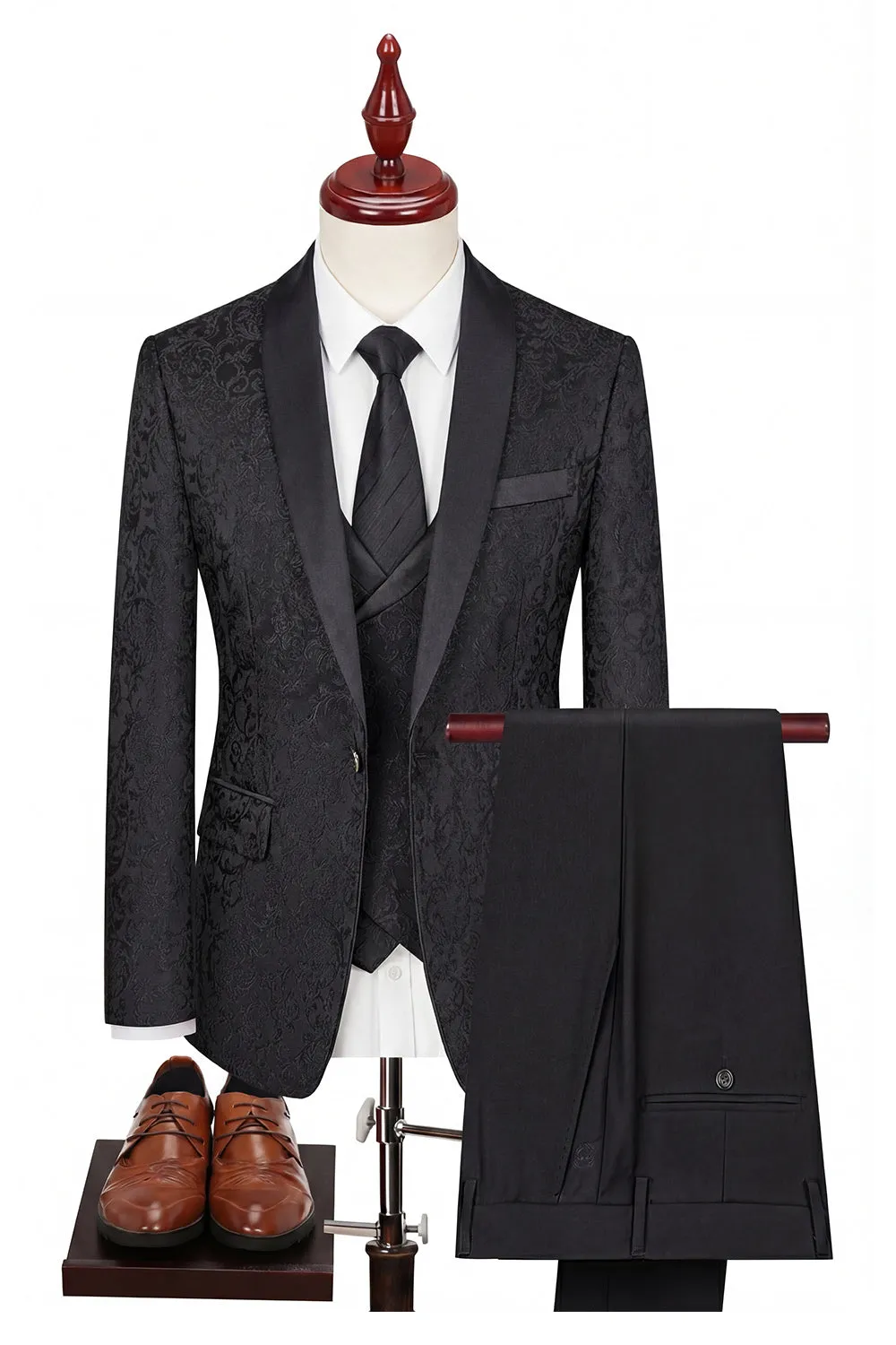 Black Shawl Lapel One Button 3-Piece Men's Suits sold by Zapaka