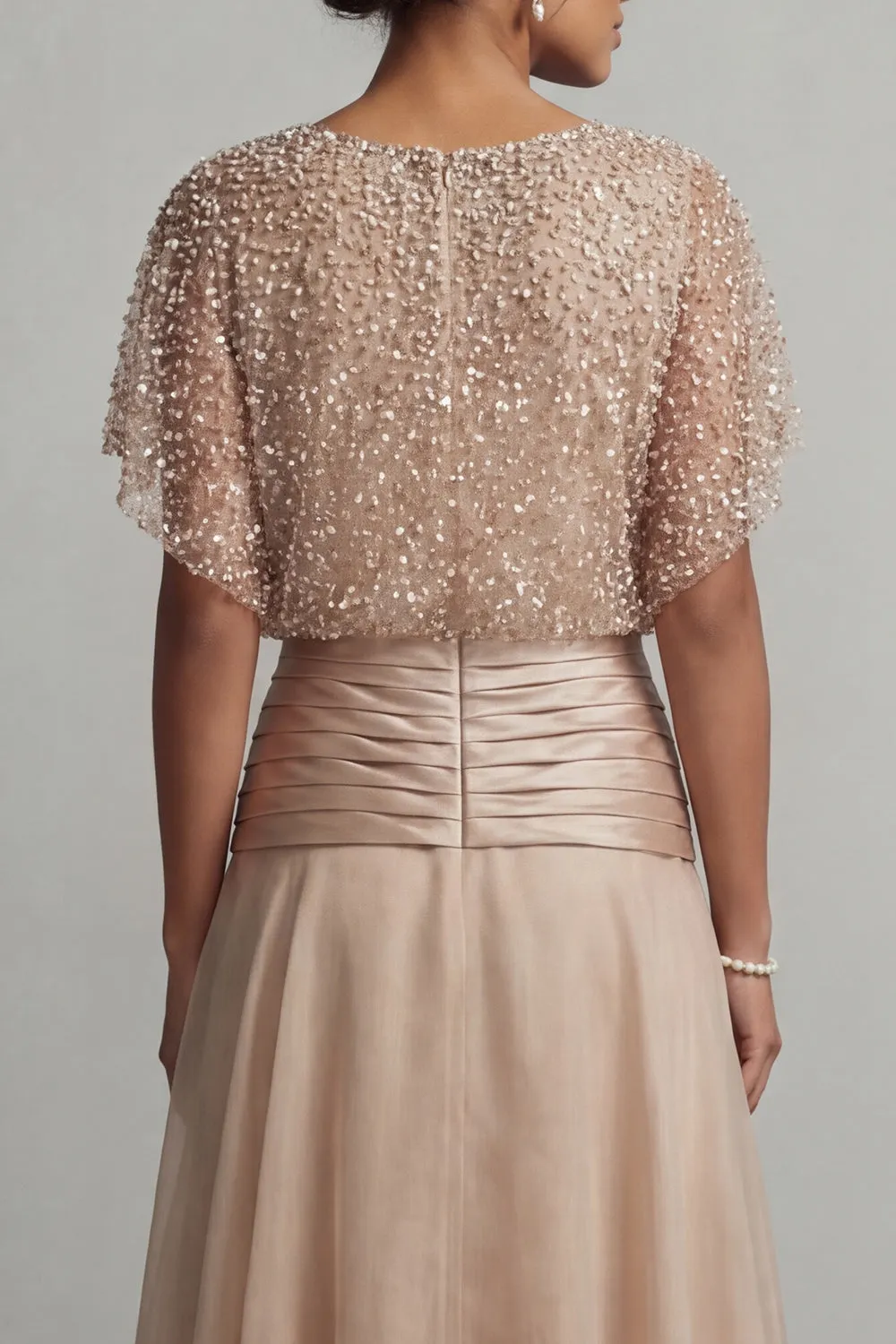 Champagne Sequin A Line Pleated Long Mother of the Bride Dress sold by Zapaka product image thumbnail 5