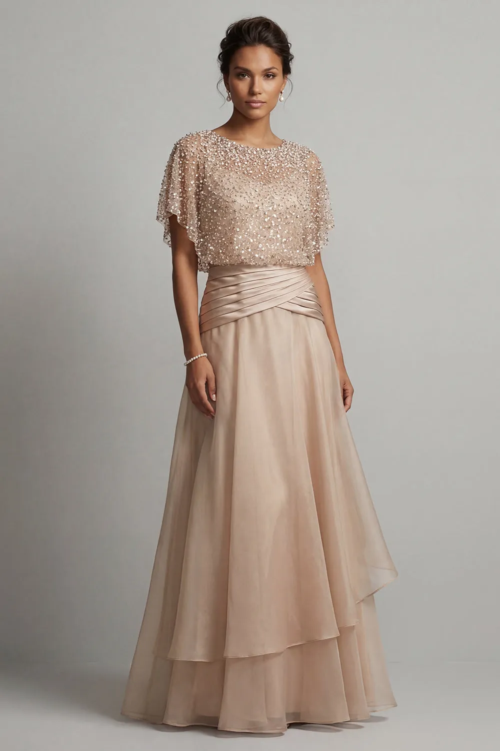Champagne Sequin A Line Pleated Long Mother of the Bride Dress sold by Zapaka product image thumbnail 3