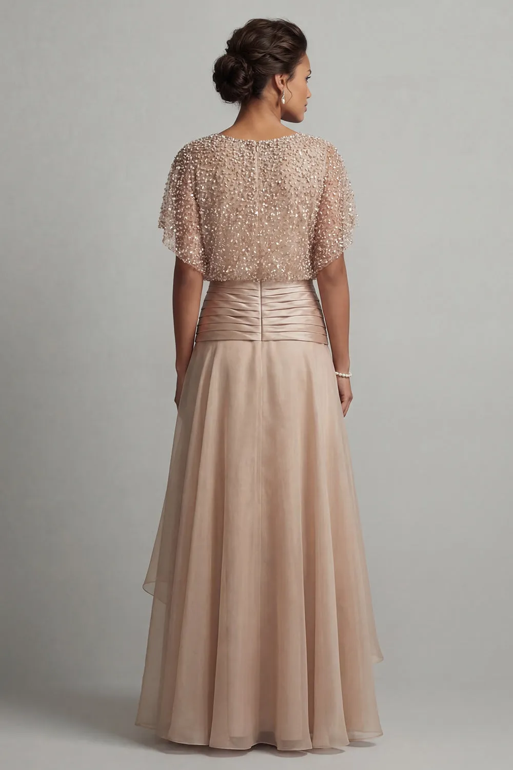 Champagne Sequin A Line Pleated Long Mother of the Bride Dress sold by Zapaka product image thumbnail 2