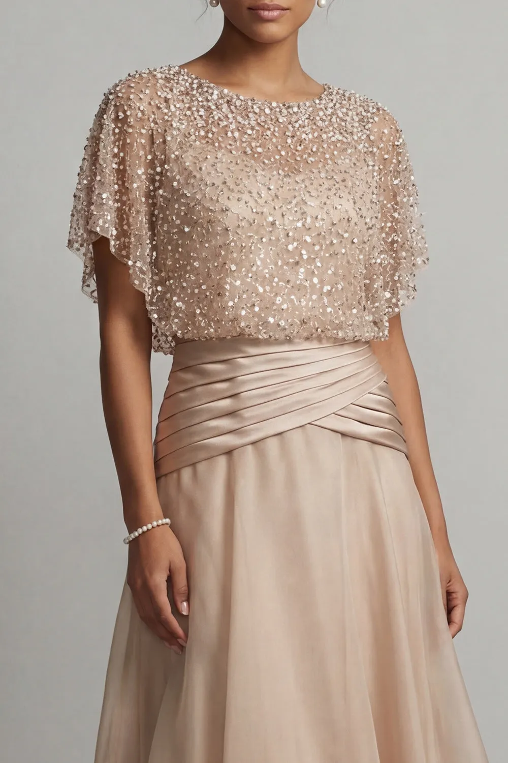 Champagne Sequin A Line Pleated Long Mother of the Bride Dress sold by Zapaka product image thumbnail 4
