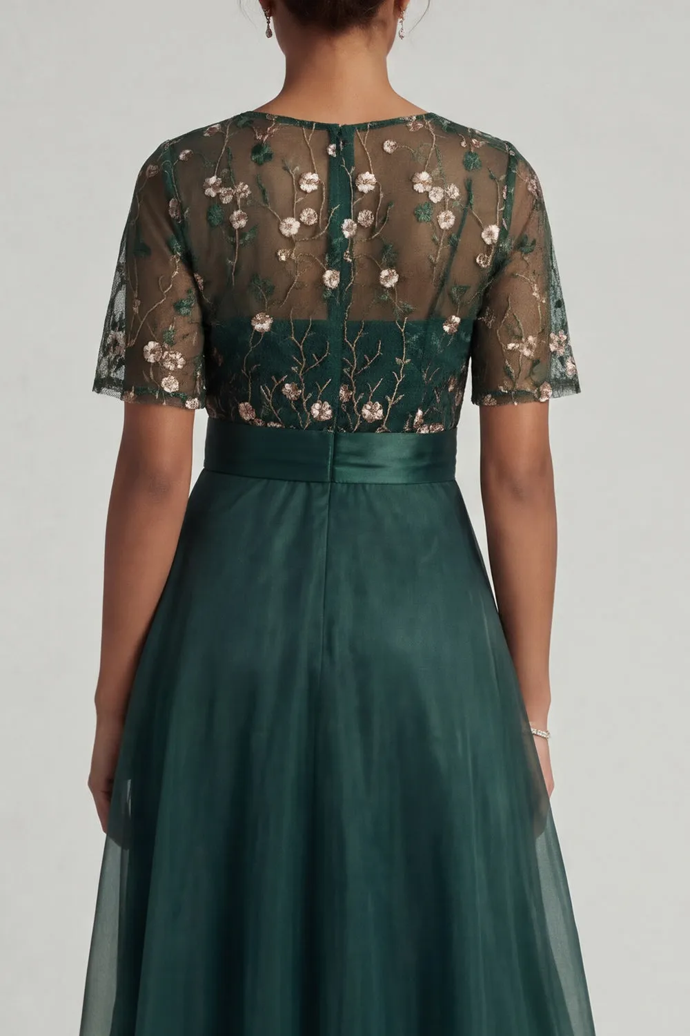 Dark Green A Line Short Sleeves Mother of the Bride Dress with Embroidery sold by Zapaka product image thumbnail 5