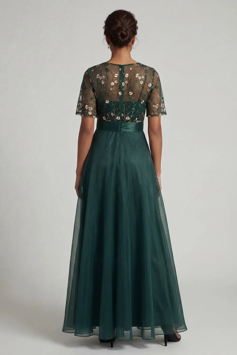Dark Green A Line Short Sleeves Mother of the Bride Dress with Embroidery sold by Zapaka product image thumbnail 2