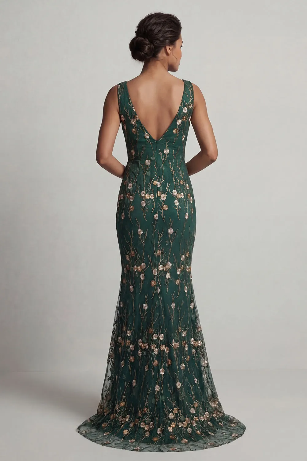 Dark Green Embroidered Mermaid V-Neck Long Mother of the Bride Dress sold by Zapaka product image thumbnail 2