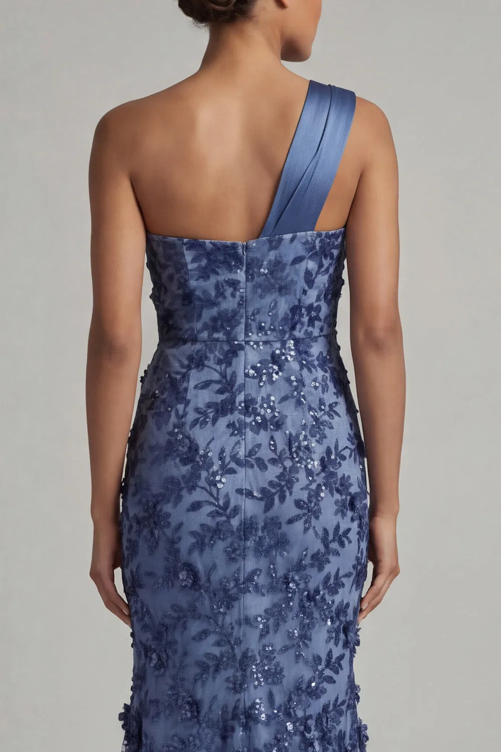 Sparkly Navy Mermaid One Shoulder Long Mother of the Bride Dress with Sequins sold by Zapaka product image thumbnail 5