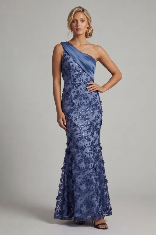 Sparkly Navy Mermaid One Shoulder Long Mother of the Bride Dress with Sequins sold by Zapaka
