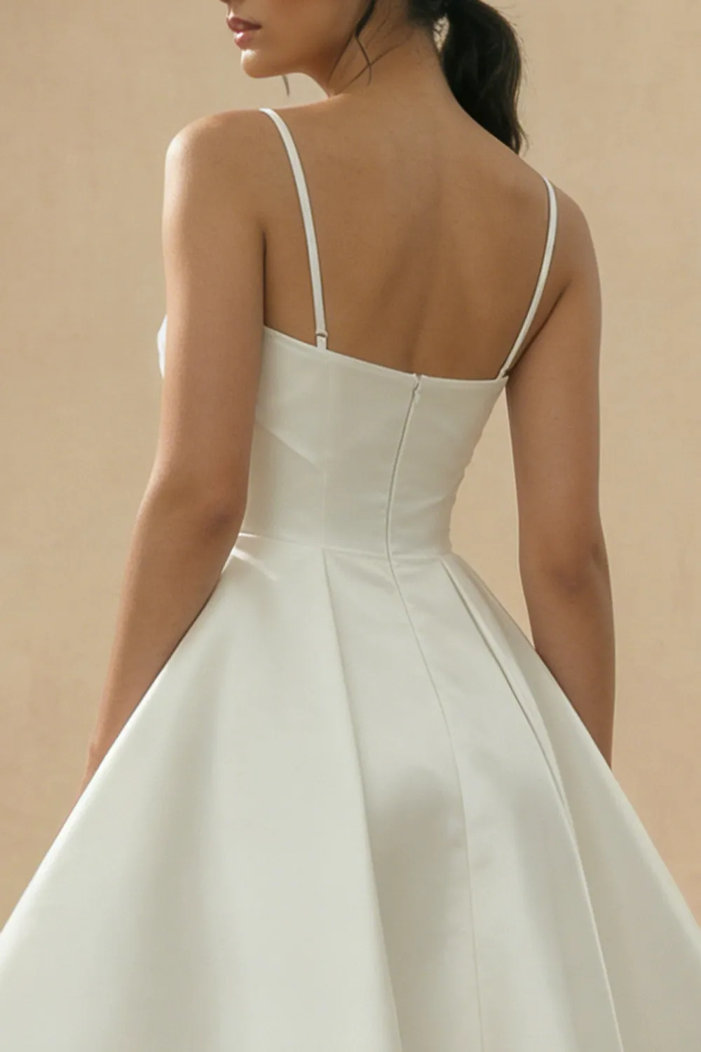 White Satin A-Line Spaghetti Straps Cut Out Graduation Dress sold by Zapaka product image thumbnail 4