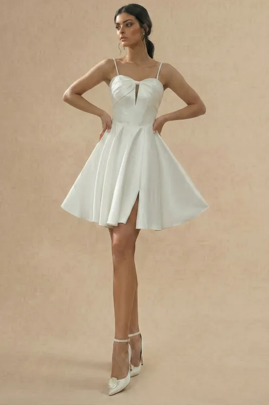 White Satin A-Line Spaghetti Straps Cut Out Graduation Dress sold by Zapaka