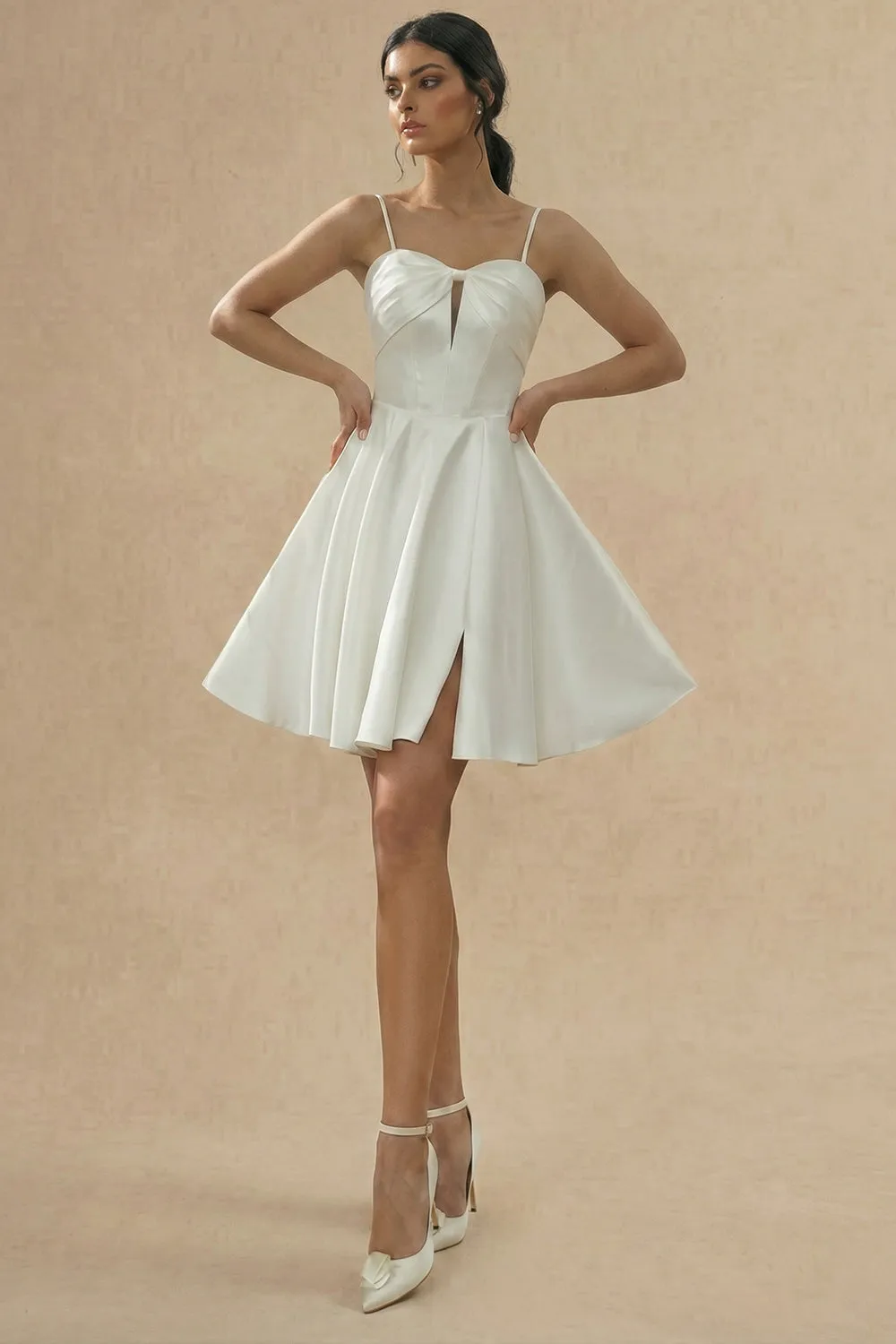 White Satin A-Line Spaghetti Straps Cut Out Graduation Dress sold by Zapaka