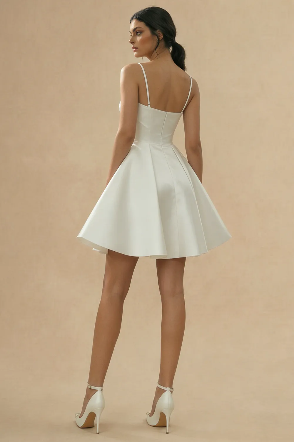White Satin A-Line Spaghetti Straps Cut Out Graduation Dress sold by Zapaka product image thumbnail 2