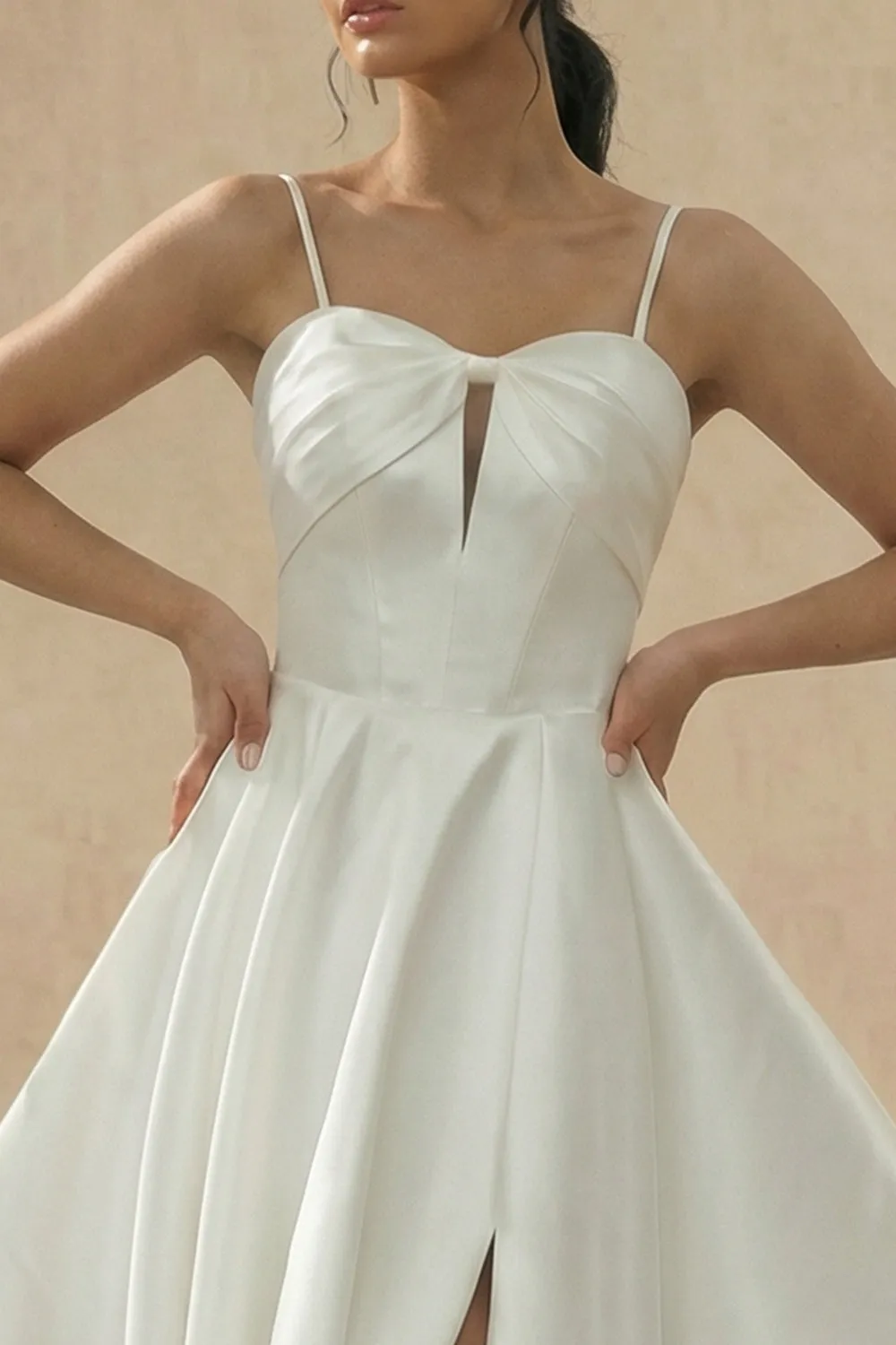White Satin A-Line Spaghetti Straps Cut Out Graduation Dress sold by Zapaka product image thumbnail 3