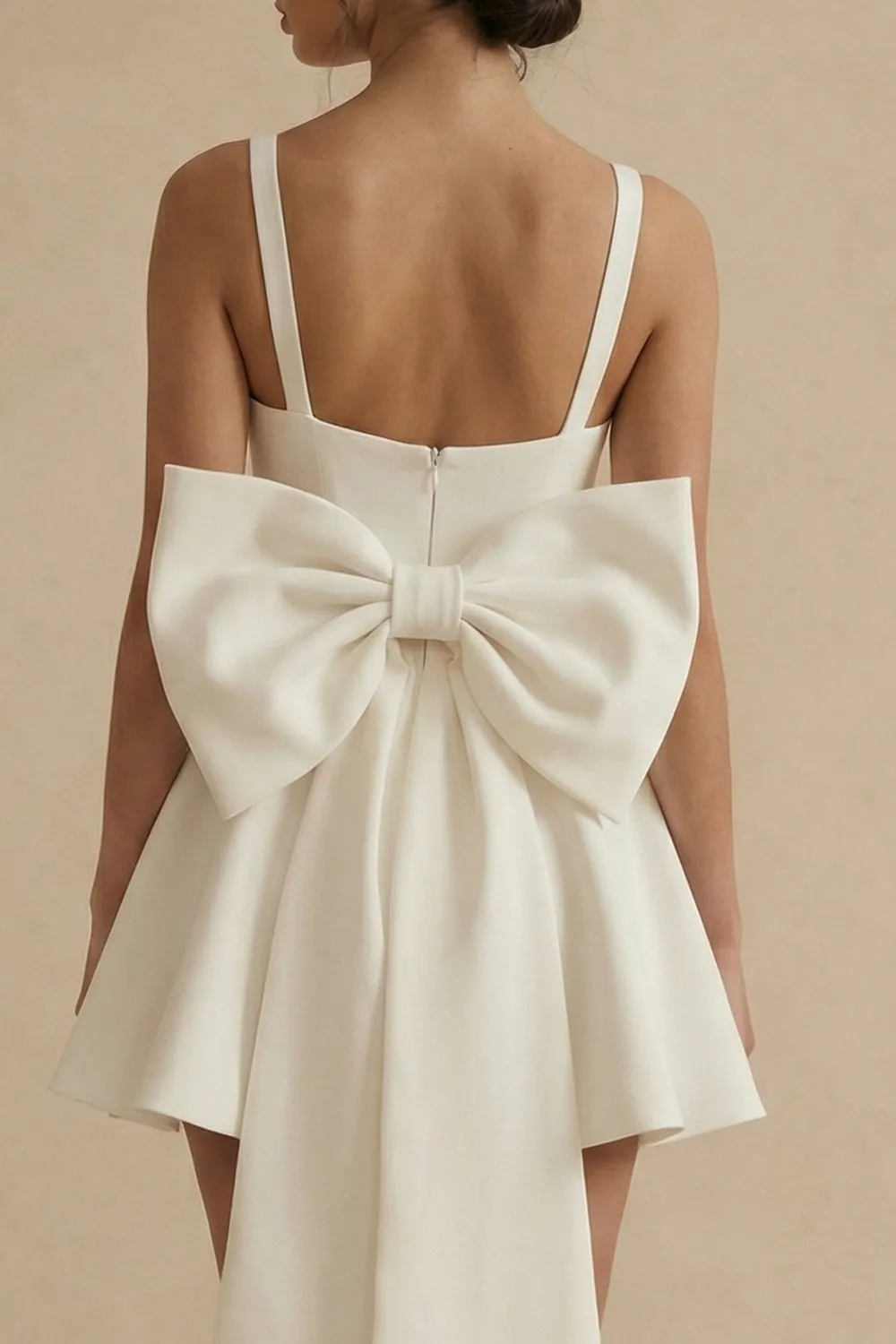 Satin A-Line Square Neck Little White Dress with Large Bow sold by Zapaka product image thumbnail 4