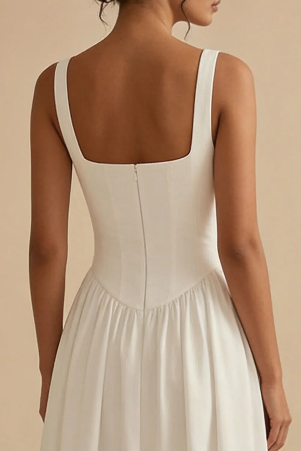 White Square Neck A-Line Corset Long Rehearsal Dinner Dress with Pockets sold by Zapaka product image thumbnail 4
