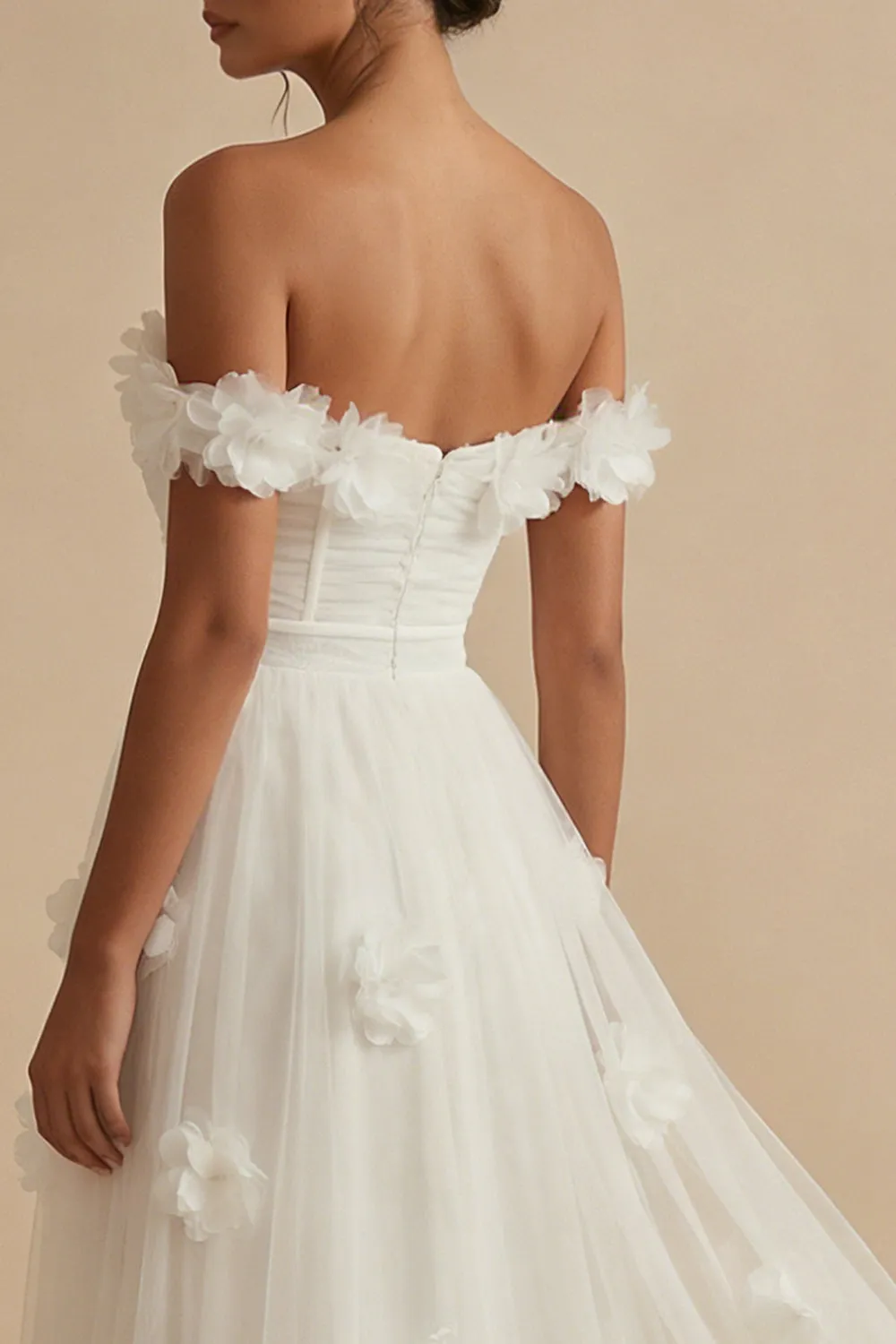 Off the Shoulder White A-Line Corset Engagement Dress with Slit sold by Zapaka product image thumbnail 4