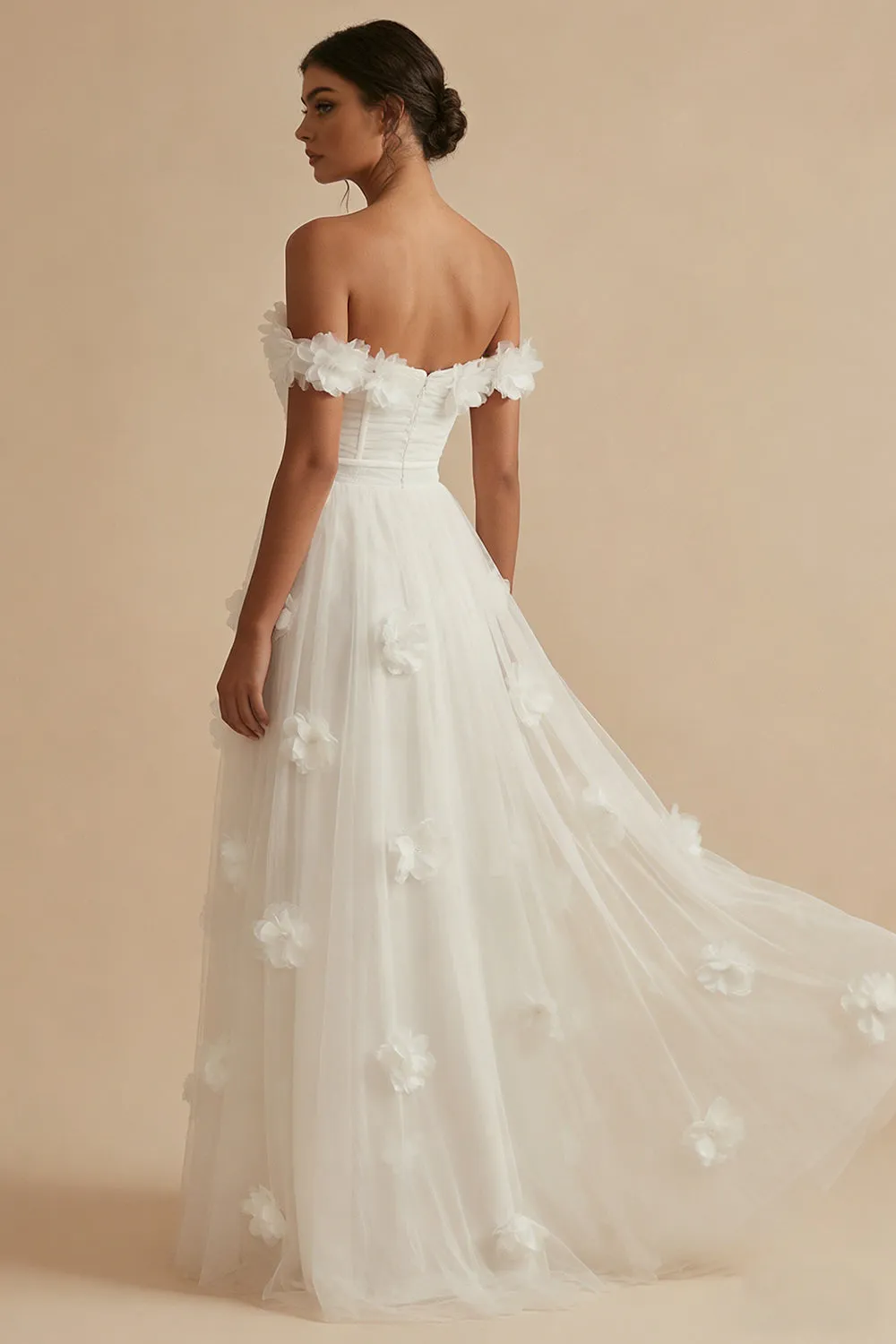 Off the Shoulder White A-Line Corset Engagement Dress with Slit sold by Zapaka product image thumbnail 2