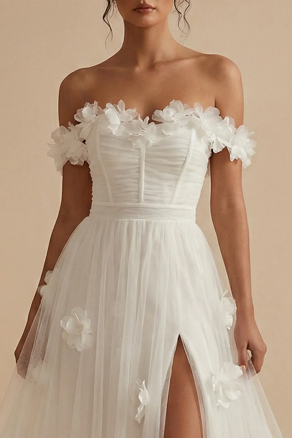 Off the Shoulder White A-Line Corset Engagement Dress with Slit sold by Zapaka product image thumbnail 3