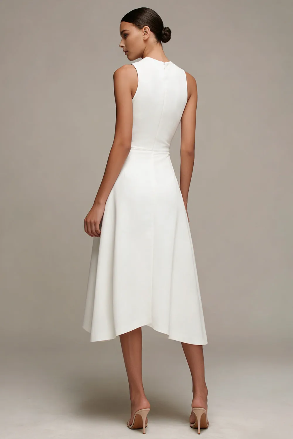 White A-Line Ruffled Midi Engagment Dress sold by Zapaka product image thumbnail 2