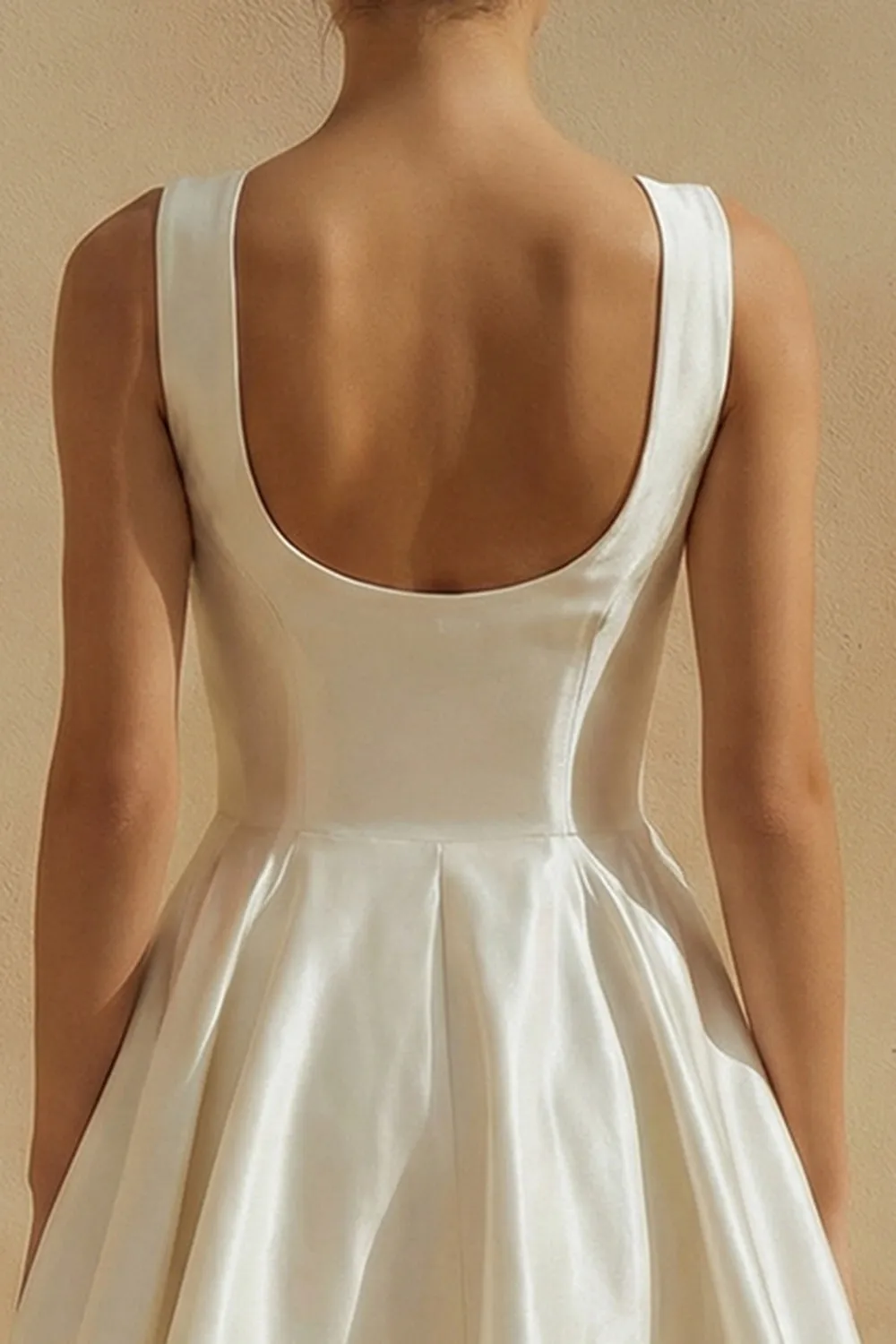Simple White A-Line Round Neck Mini Satin Graduation Dress sold by Zapaka product image thumbnail 4