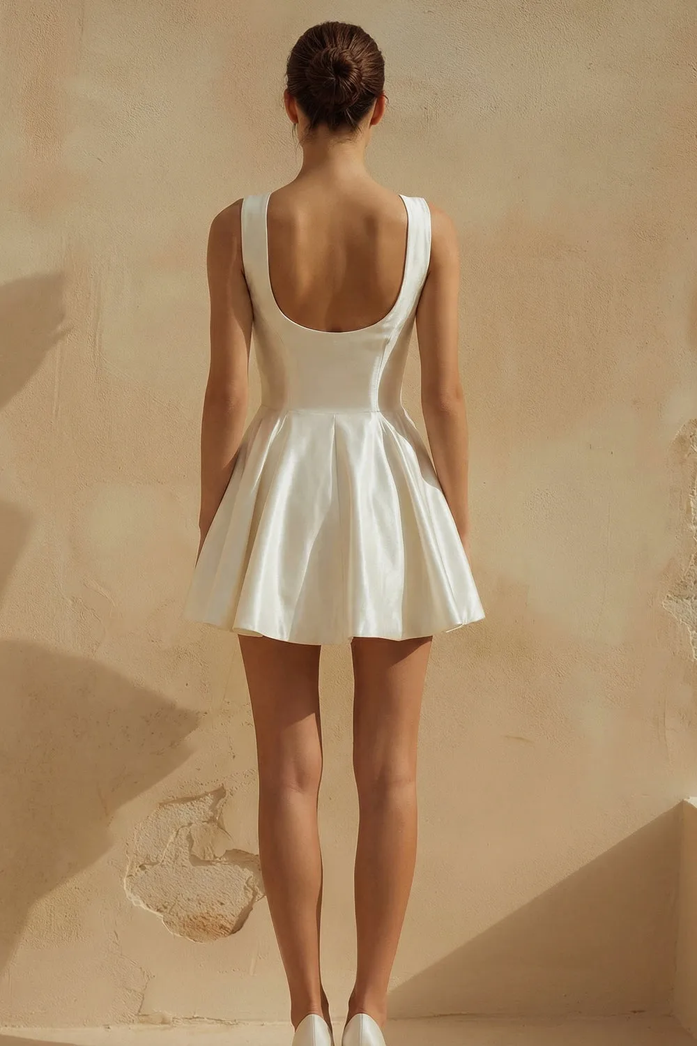 Simple White A-Line Round Neck Mini Satin Graduation Dress sold by Zapaka product image thumbnail 2